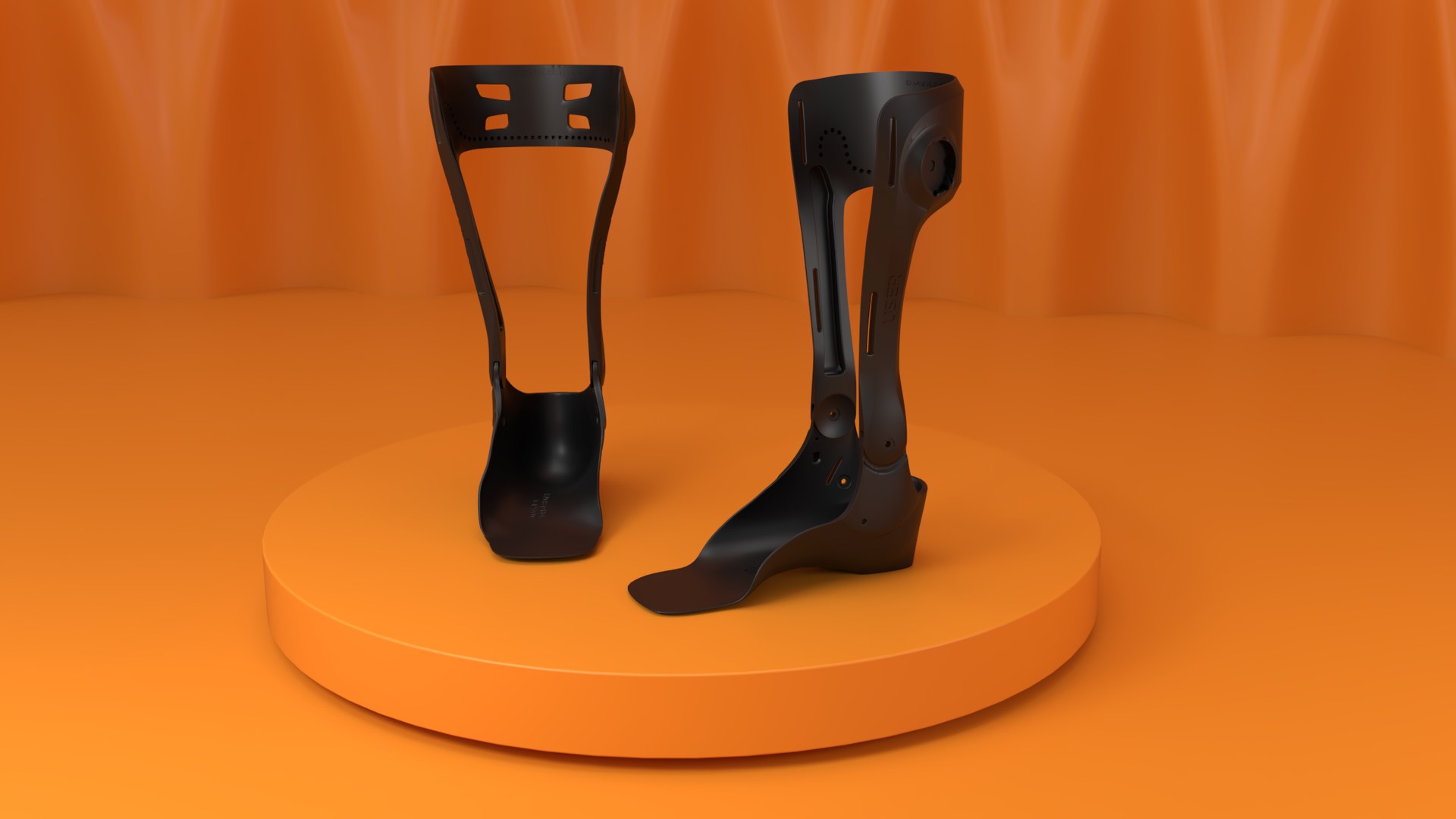 Hermes & Zeus — articulated dynamic AFO, studio render